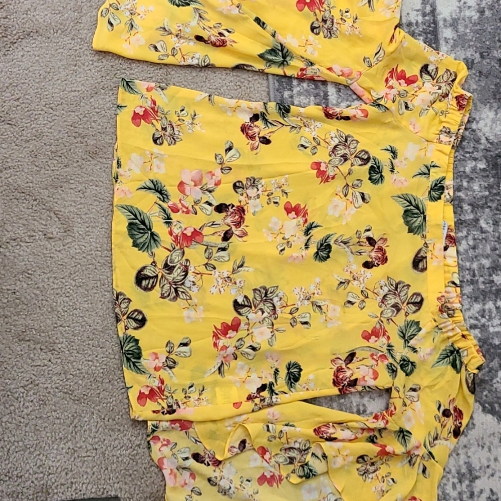 Yellow floral top with bell sleeves